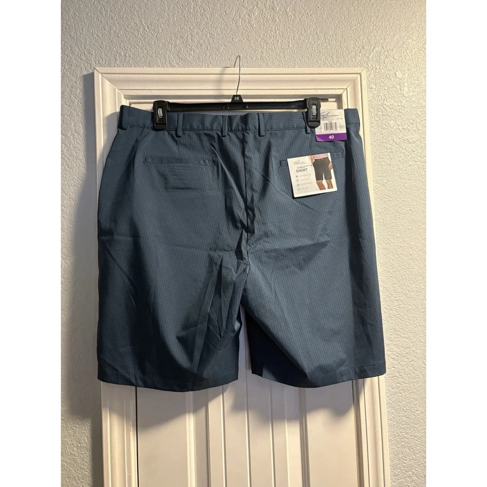 Greg Norman Golf Shorts Men Size 40 Blue Plaid Performance Stretch Classic NWT
